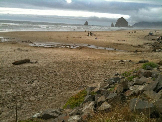 View from Mo's Restaurant of famous Haystack Rock on Cannon Beach