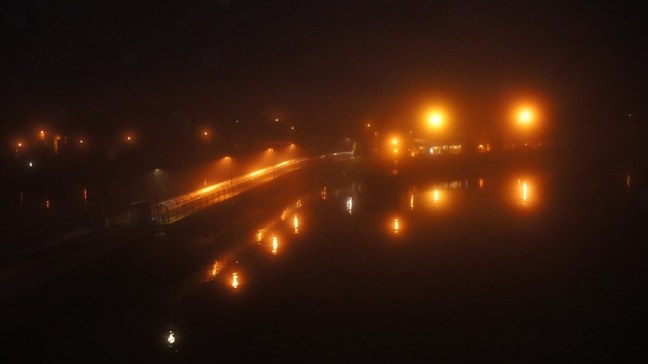 Foggy ferry terminal in Petersburg